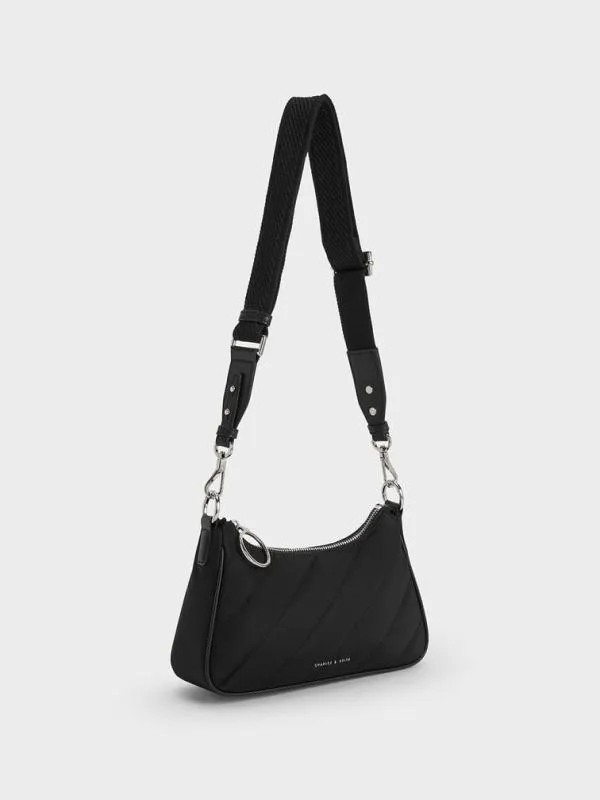 Women Philomena Nylon Puffy ChainStrap Crossbody Bag 8211 Noir CHARLES and KEITH Crossbody Bags