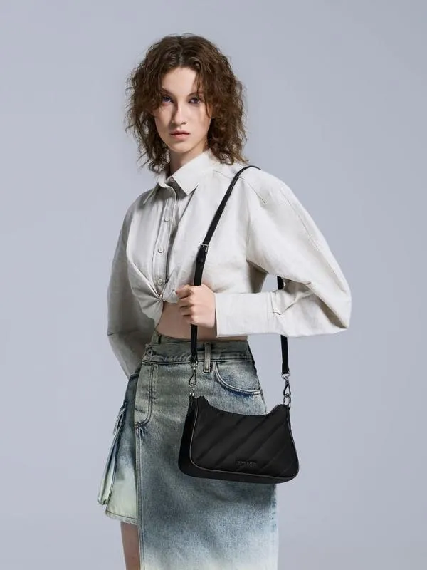 Women Philomena Nylon Puffy ChainStrap Crossbody Bag 8211 Noir CHARLES and KEITH Crossbody Bags