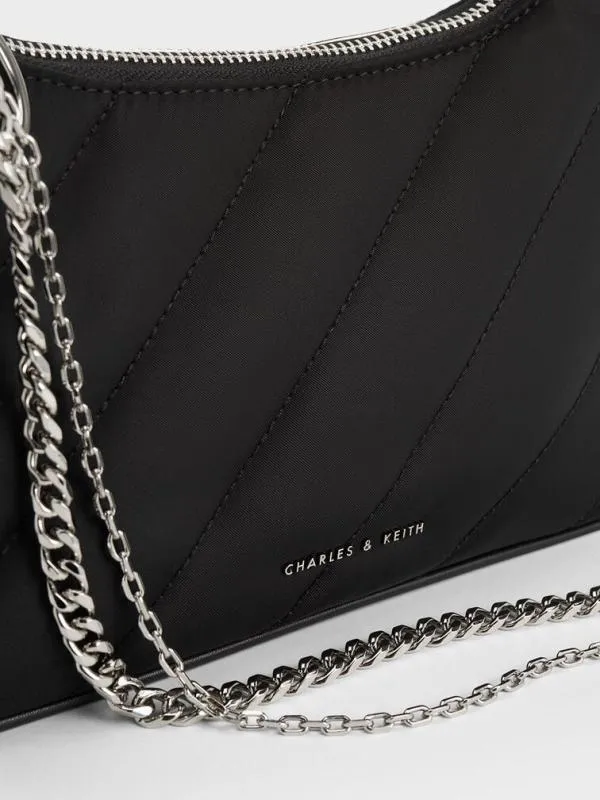 Women Philomena Nylon Puffy ChainStrap Crossbody Bag 8211 Noir CHARLES and KEITH Crossbody Bags