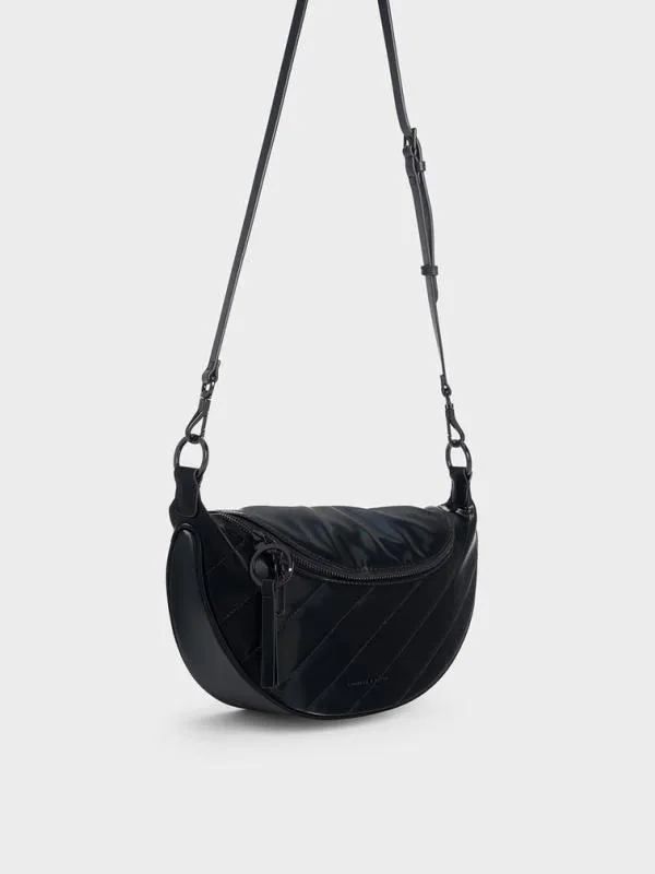 Women Philomena Shiny HalfMoon Crossbody Bag 8211 Jet Black CHARLES and KEITH Crossbody Bags