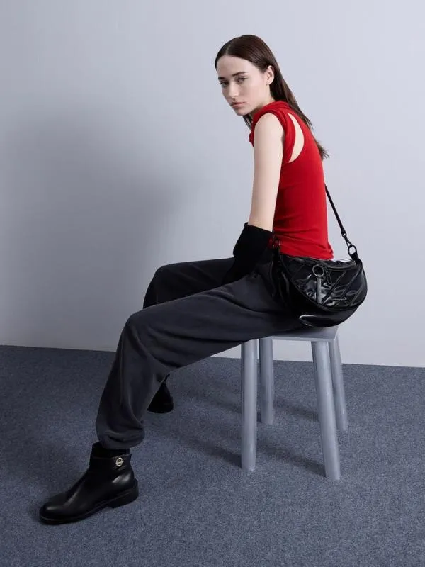 Women Philomena Shiny HalfMoon Crossbody Bag 8211 Jet Black CHARLES and KEITH Crossbody Bags