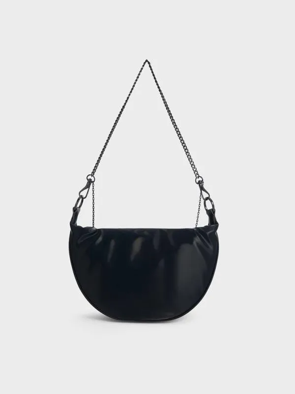 Women Philomena Shiny HalfMoon Crossbody Bag 8211 Jet Black CHARLES and KEITH Crossbody Bags