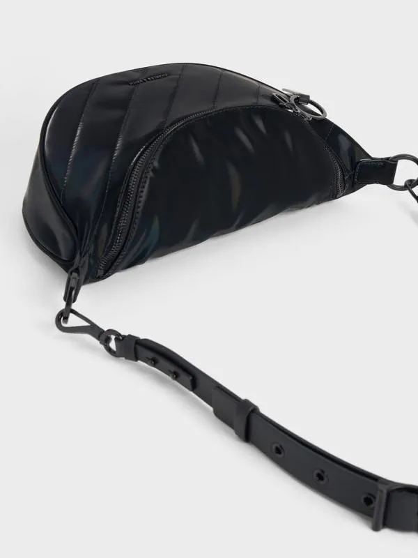 Women Philomena Shiny HalfMoon Crossbody Bag 8211 Jet Black CHARLES and KEITH Crossbody Bags