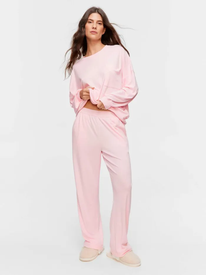 Women Pink Logo Straight Leg Pj Pant Pale Pink Peter Alexander Pants