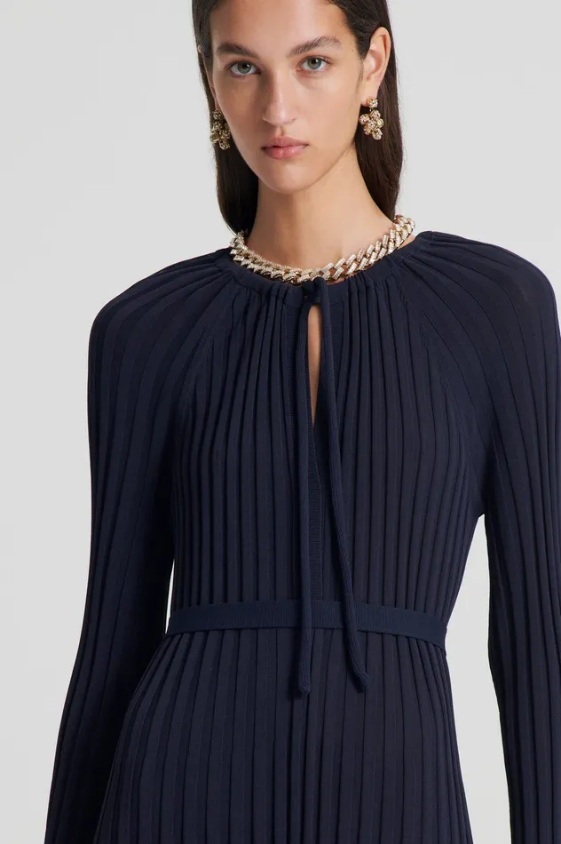 Women PLEATED RIB DRAWCORD DRESS NAVY Dresses Scanlan Theodore Women PLEATED RIB DRAWCORD DRESS NAVY Dresses Scanlan Theodore