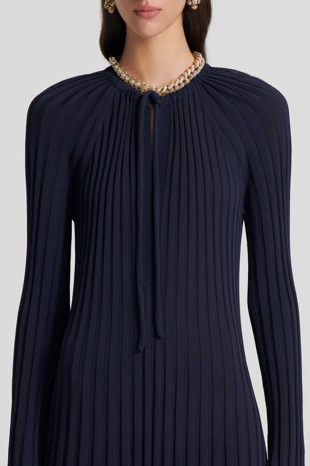 Women PLEATED RIB DRAWCORD DRESS NAVY Dresses Scanlan Theodore Women PLEATED RIB DRAWCORD DRESS NAVY Dresses Scanlan Theodore