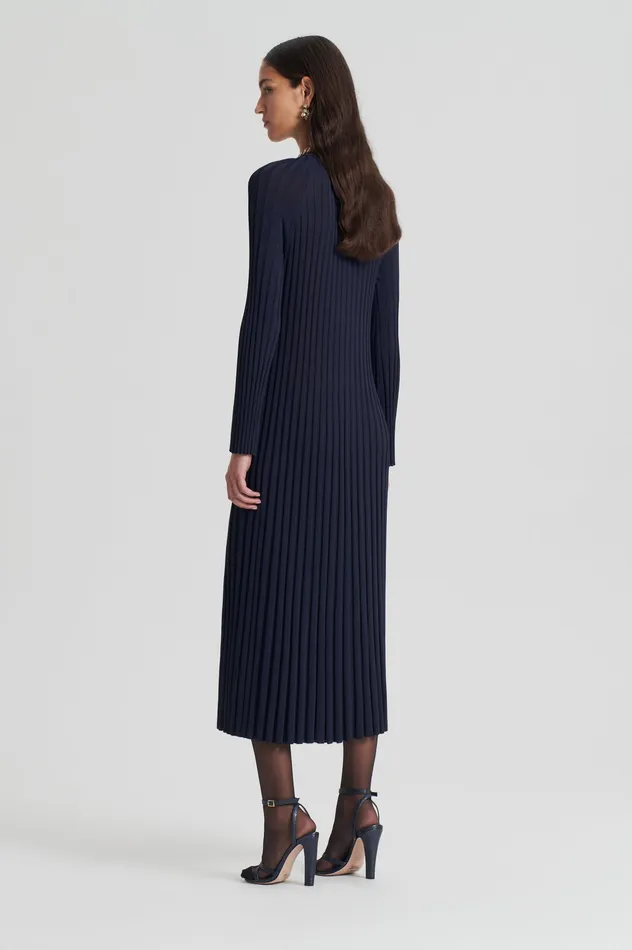 Women PLEATED RIB DRAWCORD DRESS NAVY Dresses Scanlan Theodore Women PLEATED RIB DRAWCORD DRESS NAVY Dresses Scanlan Theodore