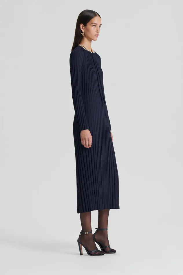 Women PLEATED RIB DRAWCORD DRESS NAVY Dresses Scanlan Theodore Women PLEATED RIB DRAWCORD DRESS NAVY Dresses Scanlan Theodore