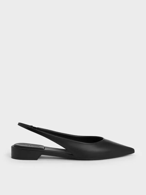 Women PointedToe HighVamp Slingback Flats 8211 Black CHARLES and KEITH Flats