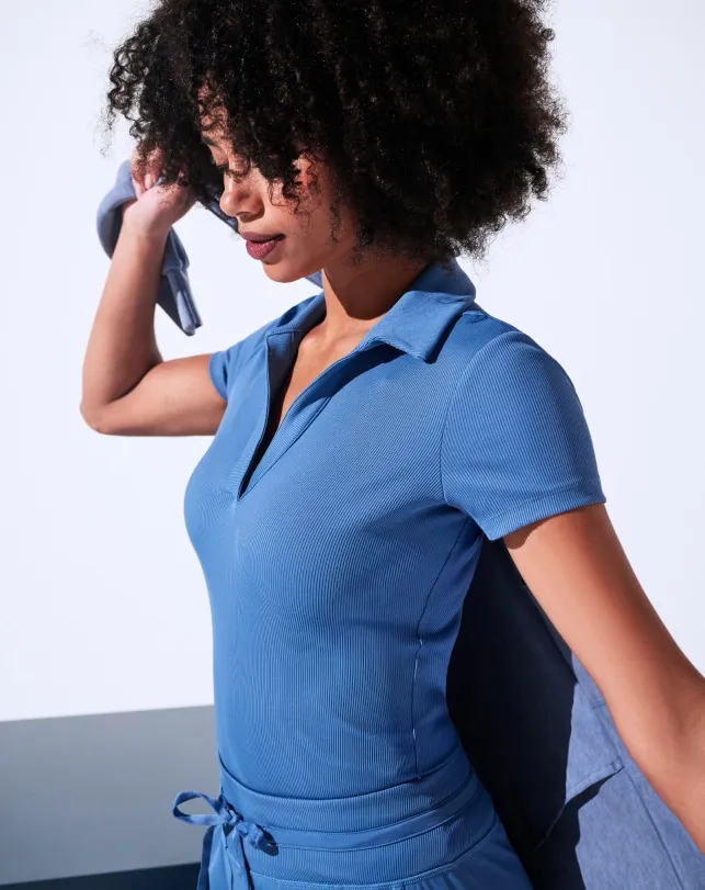 Women Polos TravisMathew MOVEKNIT VNECK POLO Moonlight Blue