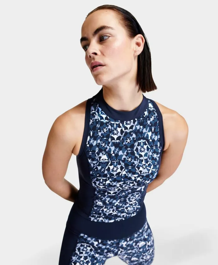 Women Power Zip Back Gym Vest Top Blue Kaleidoscope Geo Print Sweaty Betty Vest Tops Women Power Zip Back Gym Vest Top Blue Kaleidoscope Geo Print Sweaty Betty Vest Tops