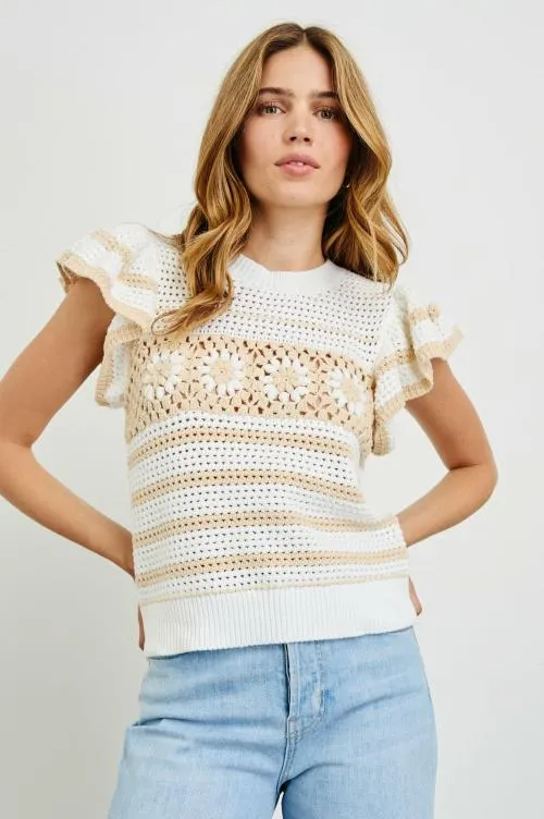 Women Rails Sweaters Penelope Top Ivory Oat Crochet Stripe