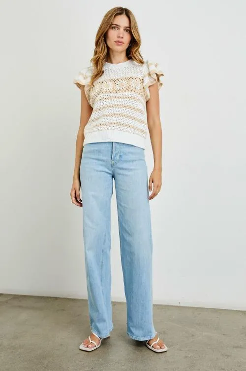 Women Rails Sweaters Penelope Top Ivory Oat Crochet Stripe