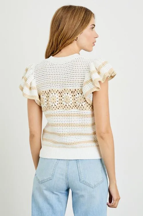 Women Rails Sweaters Penelope Top Ivory Oat Crochet Stripe