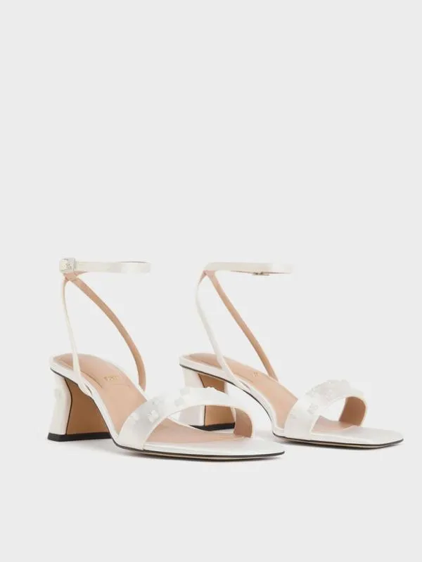 Women Recycled Polyester Beaded Heeled Sandals 8211 White CHARLES and KEITH Sandals
