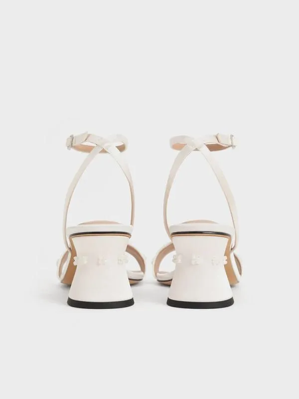 Women Recycled Polyester Beaded Heeled Sandals 8211 White CHARLES and KEITH Sandals