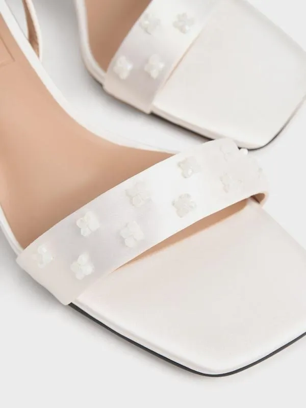 Women Recycled Polyester Beaded Heeled Sandals 8211 White CHARLES and KEITH Sandals