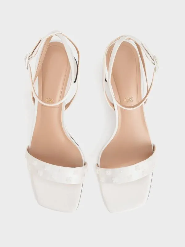 Women Recycled Polyester Beaded Heeled Sandals 8211 White CHARLES and KEITH Sandals
