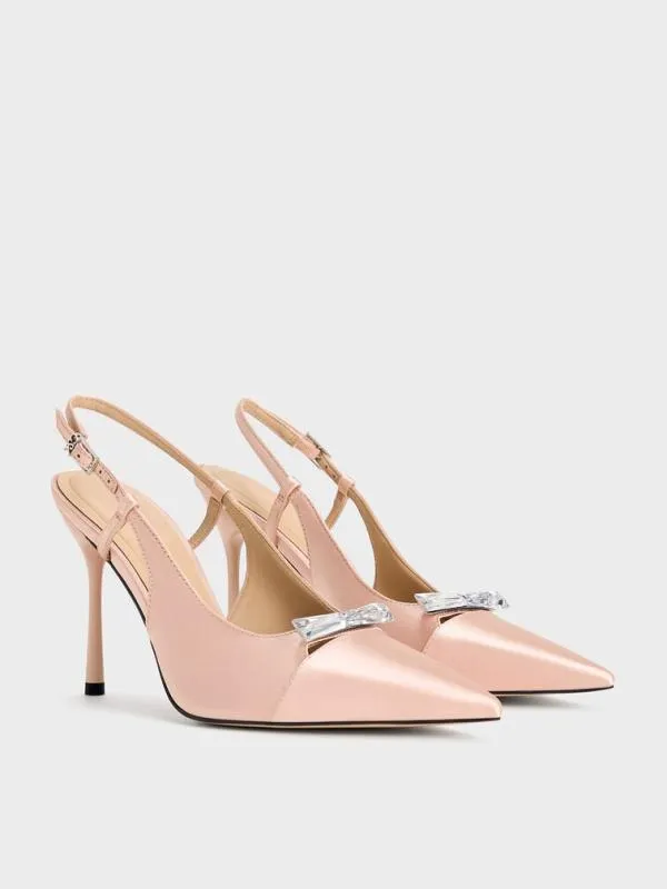 Women Recycled Polyester Bow Slingback Pumps 8211 Pink CHARLES and KEITH Heels