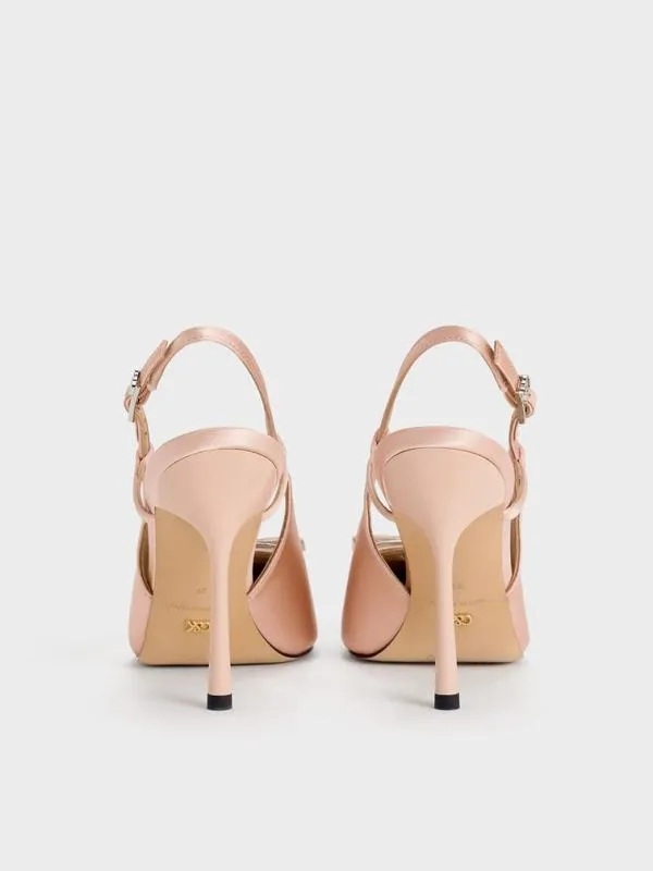 Women Recycled Polyester Bow Slingback Pumps 8211 Pink CHARLES and KEITH Heels