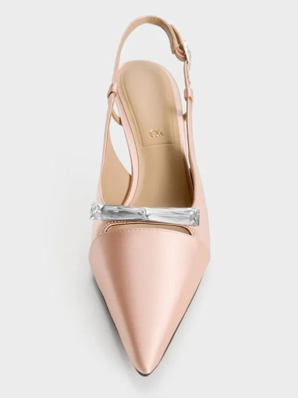 Women Recycled Polyester Bow Slingback Pumps 8211 Pink CHARLES and KEITH Heels