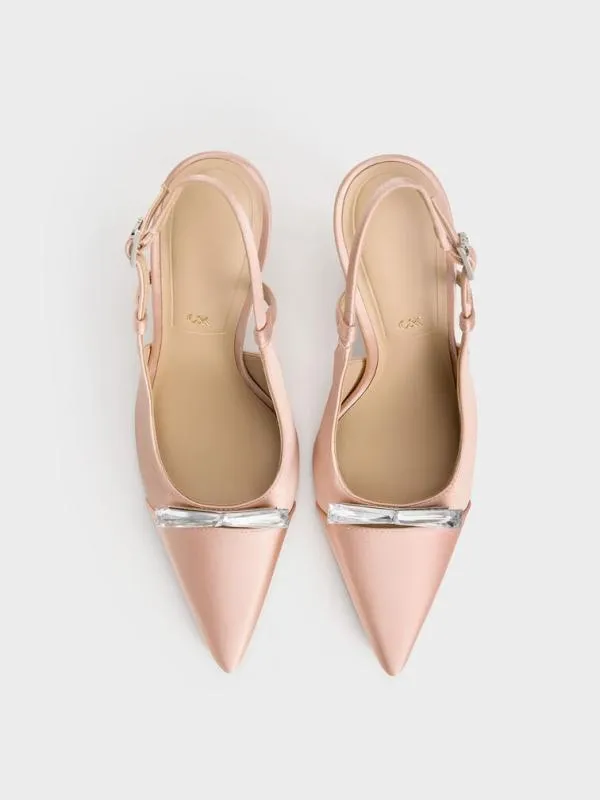 Women Recycled Polyester Bow Slingback Pumps 8211 Pink CHARLES and KEITH Heels