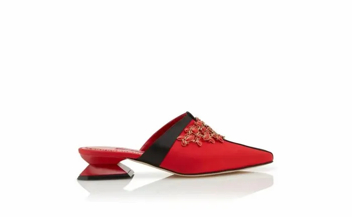 Women Red Satin Jewel Embellished Mules Manolo Blahnik Mules