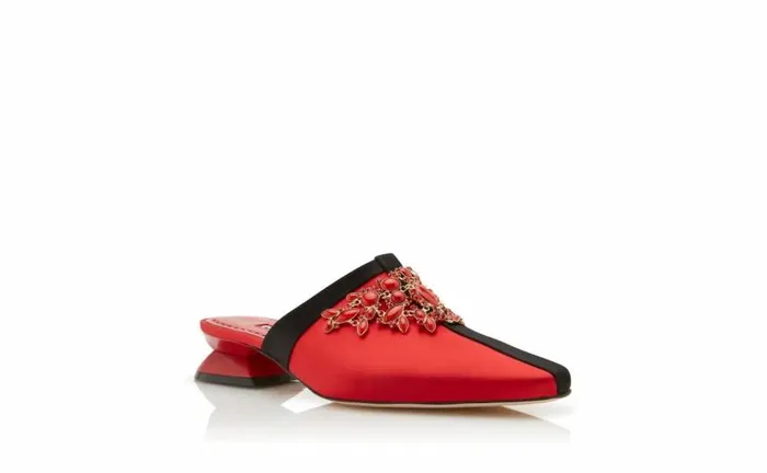 Women Red Satin Jewel Embellished Mules Manolo Blahnik Mules