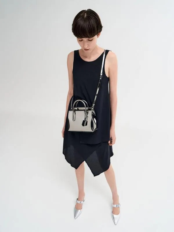 Women Rene Metallic Structured Top Handle Bag 8211 Pewter CHARLES and KEITH Crossbody Bags