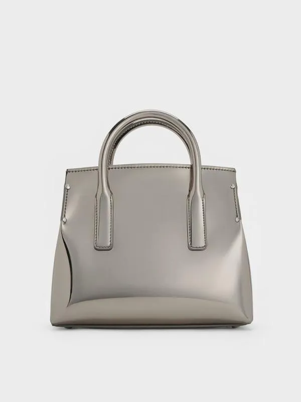 Women Rene Metallic Structured Top Handle Bag 8211 Pewter CHARLES and KEITH Crossbody Bags