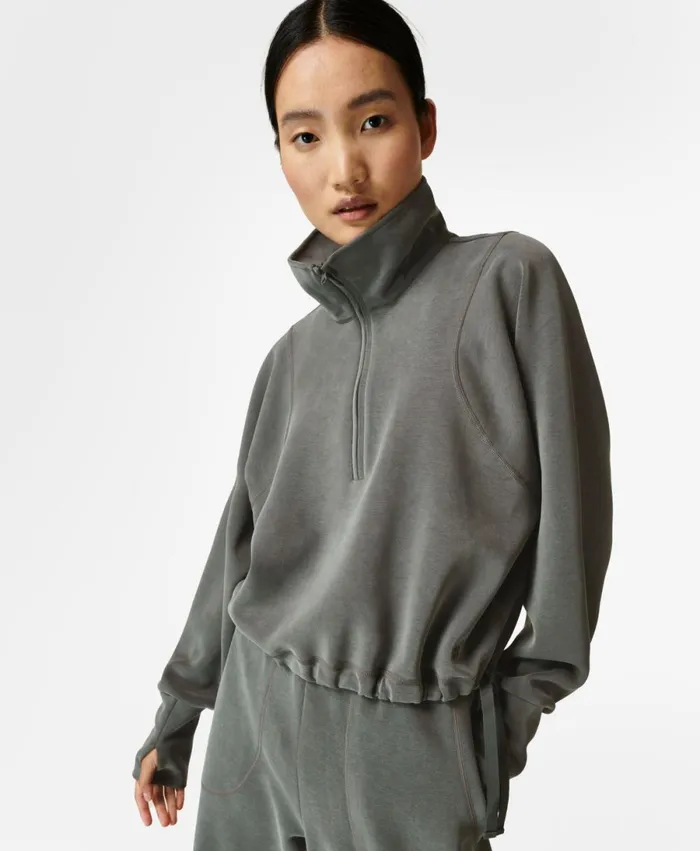 Women Sand Wash Half Zip Sweatshirt Charcoal Grey Sweaty Betty Jumpers Hoodies Women Sand Wash Half Zip Sweatshirt Charcoal Grey Sweaty Betty Jumpers Hoodies
