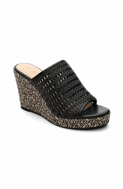 Women Sandals Liverpool Los Angeles Highland Woven Leather Wedge Sandal Black