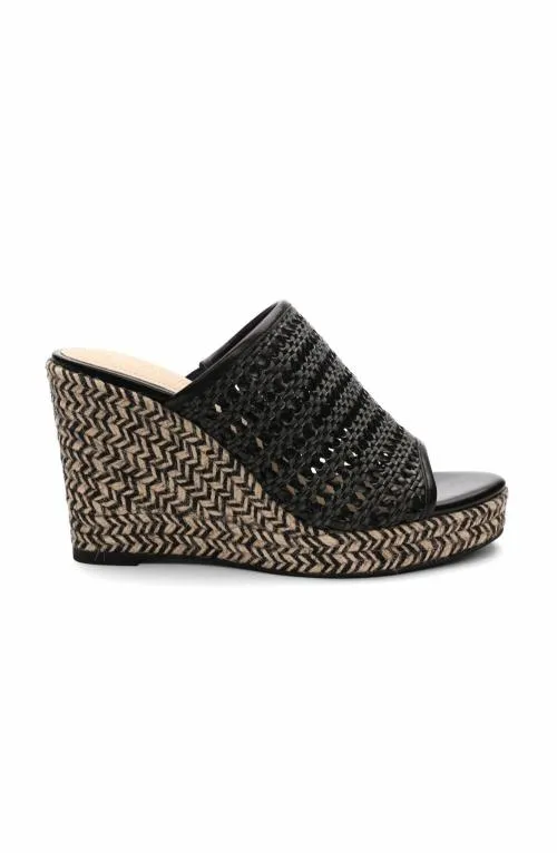 Women Sandals Liverpool Los Angeles Highland Woven Leather Wedge Sandal Black