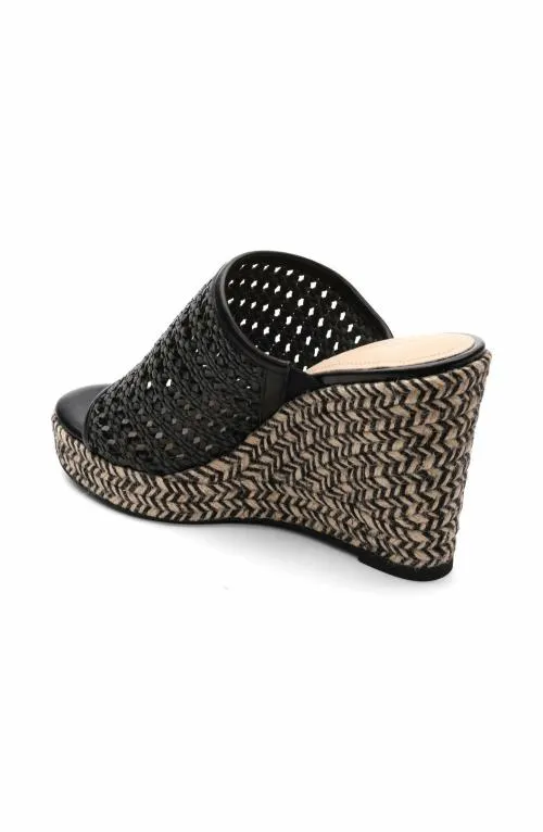 Women Sandals Liverpool Los Angeles Highland Woven Leather Wedge Sandal Black