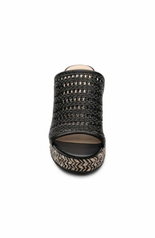 Women Sandals Liverpool Los Angeles Highland Woven Leather Wedge Sandal Black