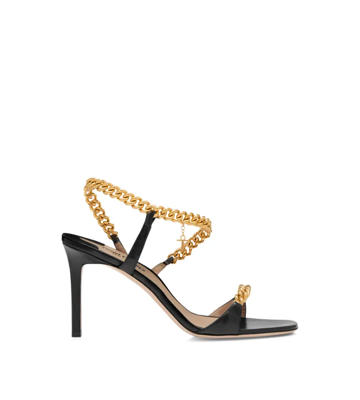 Women Sandals Tom Ford Shiny Leather Zenith Sandal Black