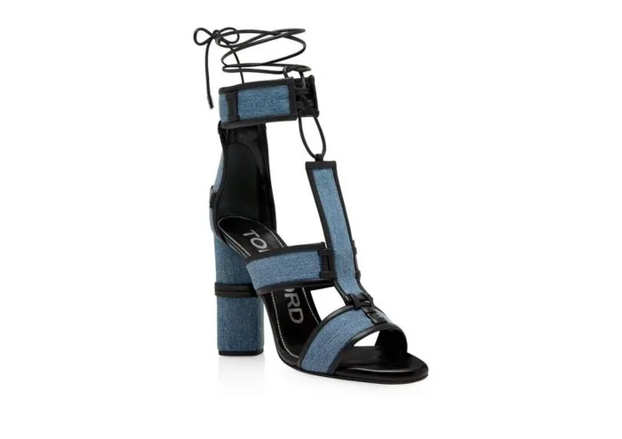 Women Sandals Tom Ford Washed Denim And Leather Patchwork Sandal Blue Black Women Sandals Tom Ford Washed Denim And Leather Patchwork Sandal Blue Black