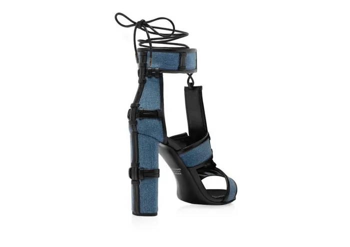 Women Sandals Tom Ford Washed Denim And Leather Patchwork Sandal Blue Black Women Sandals Tom Ford Washed Denim And Leather Patchwork Sandal Blue Black