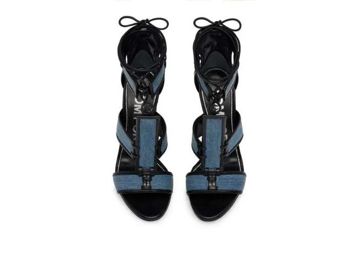 Women Sandals Tom Ford Washed Denim And Leather Patchwork Sandal Blue Black Women Sandals Tom Ford Washed Denim And Leather Patchwork Sandal Blue Black