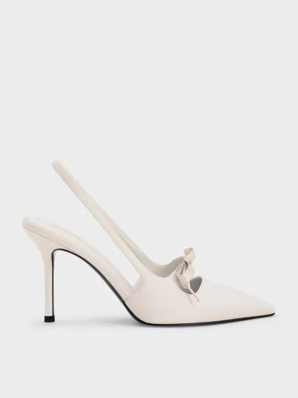 Women Satin Bow PointedToe Slingback Pumps 8211 Light Grey CHARLES and KEITH Heels Women Satin Bow PointedToe Slingback Pumps 8211 Light Grey CHARLES and KEITH Heels