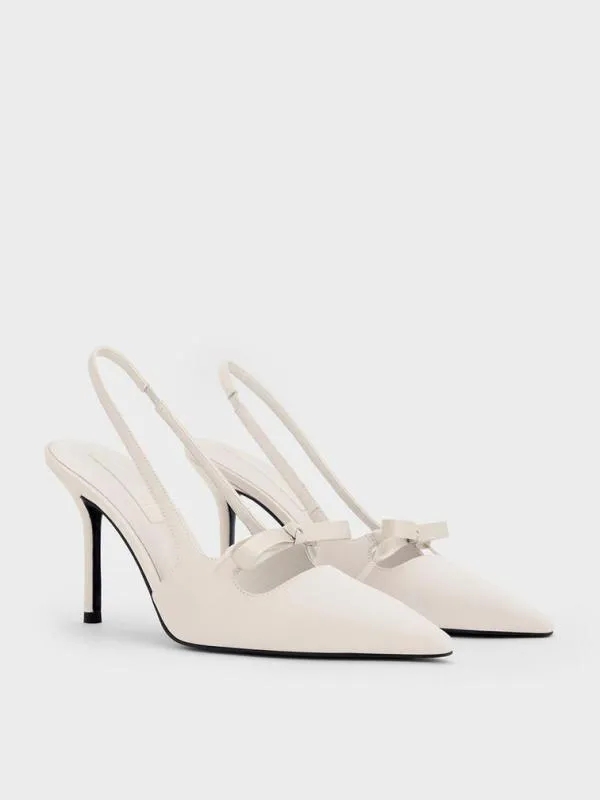 Women Satin Bow PointedToe Slingback Pumps 8211 Light Grey CHARLES and KEITH Heels