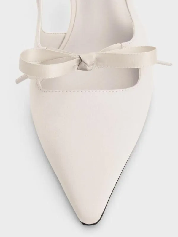 Women Satin Bow PointedToe Slingback Pumps 8211 Light Grey CHARLES and KEITH Heels