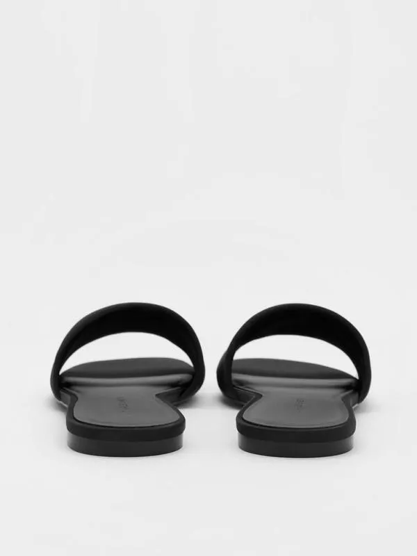 Women Satin Slide Sandals 8211 Black Textured CHARLES and KEITH Sandals