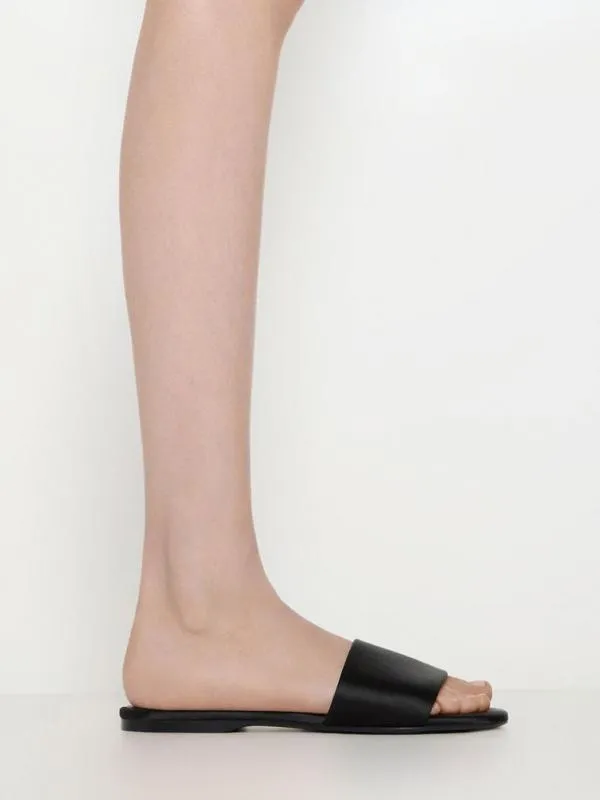 Women Satin Slide Sandals 8211 Black Textured CHARLES and KEITH Sandals