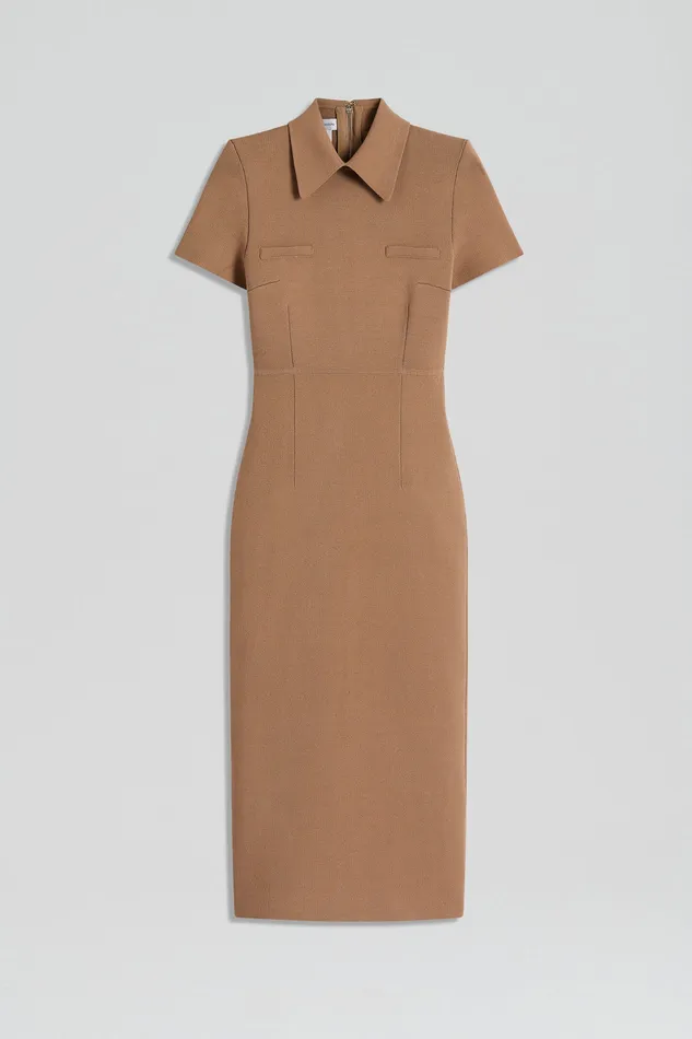 Women Scanlan Theodore CREPE KNIT COLLAR DRESS CAMEL Dresses Women Scanlan Theodore CREPE KNIT COLLAR DRESS CAMEL Dresses