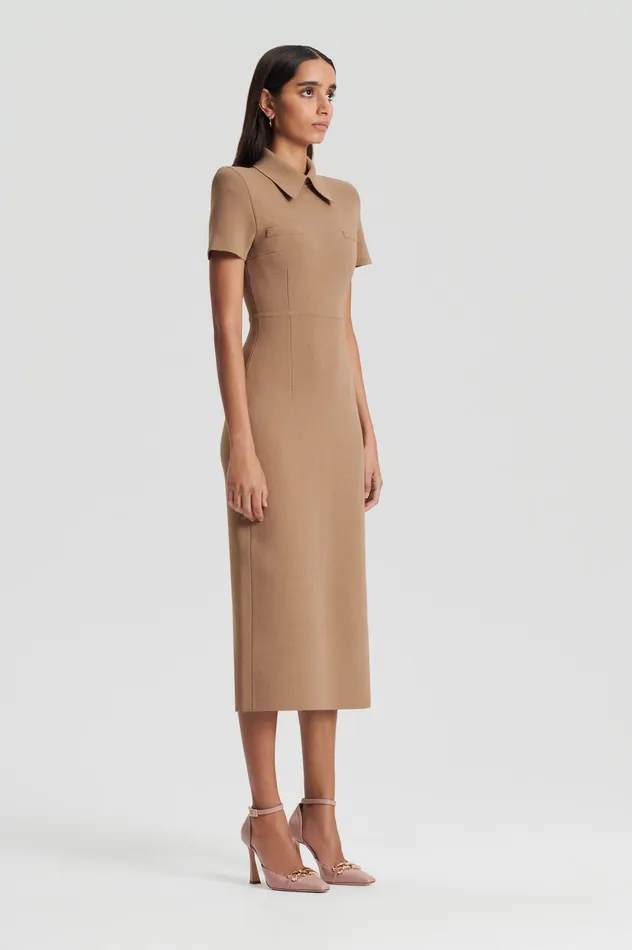 Women Scanlan Theodore CREPE KNIT COLLAR DRESS CAMEL Dresses Women Scanlan Theodore CREPE KNIT COLLAR DRESS CAMEL Dresses