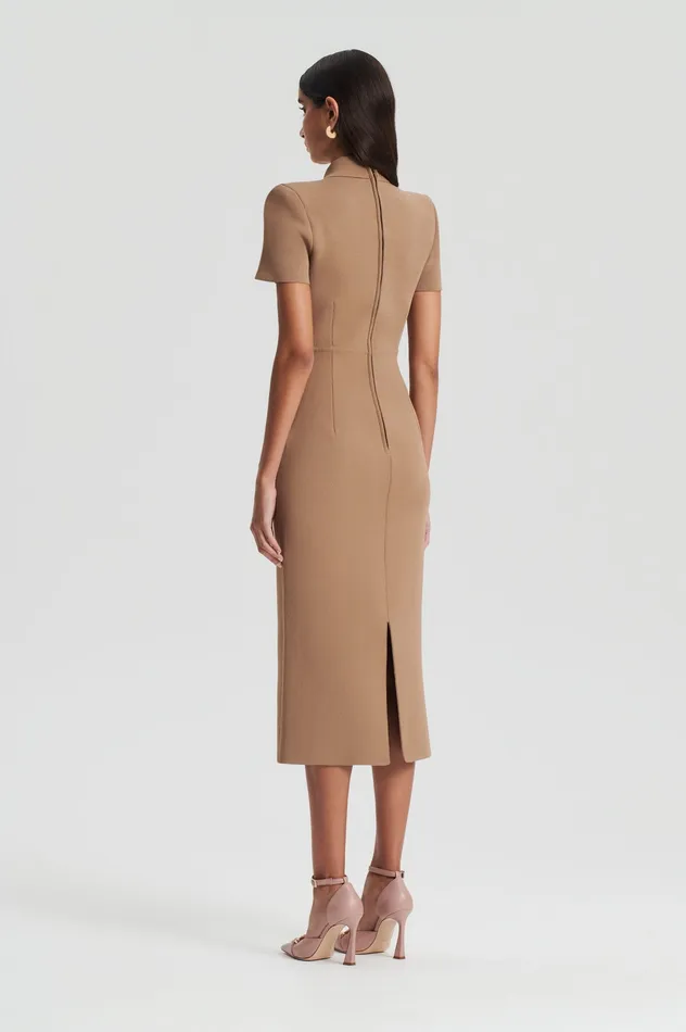 Women Scanlan Theodore CREPE KNIT COLLAR DRESS CAMEL Dresses Women Scanlan Theodore CREPE KNIT COLLAR DRESS CAMEL Dresses