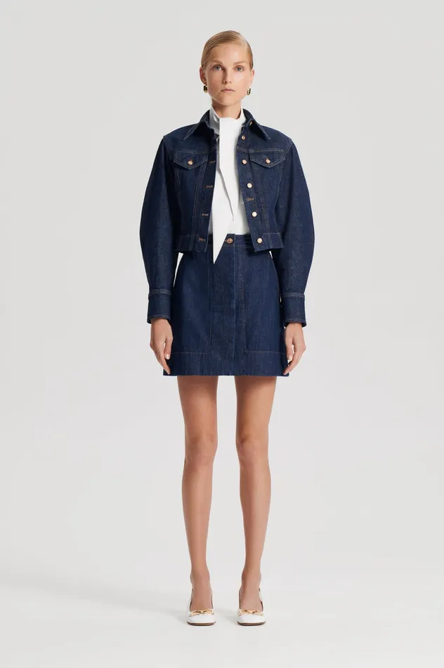 Women Scanlan Theodore DENIM MINI SKIRT INDIGO Denim