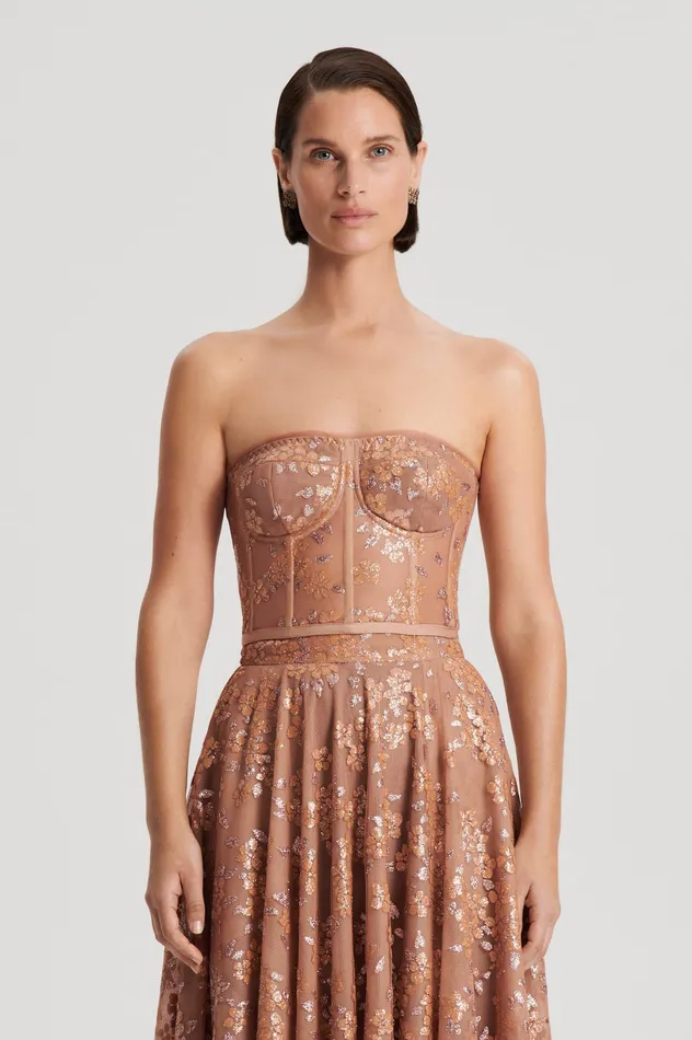 Women Scanlan Theodore TINSEL FLORAL BUSTIER SPICE Tops Women Scanlan Theodore TINSEL FLORAL BUSTIER SPICE Tops