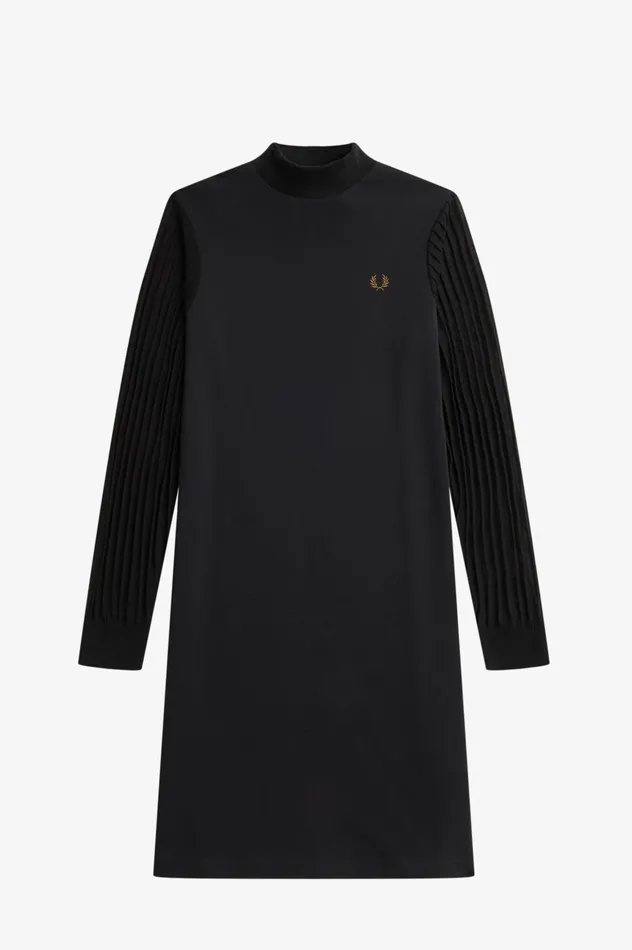 Women Sheer Sleeve Mock Neck Dress Black Fred Perry Dresses